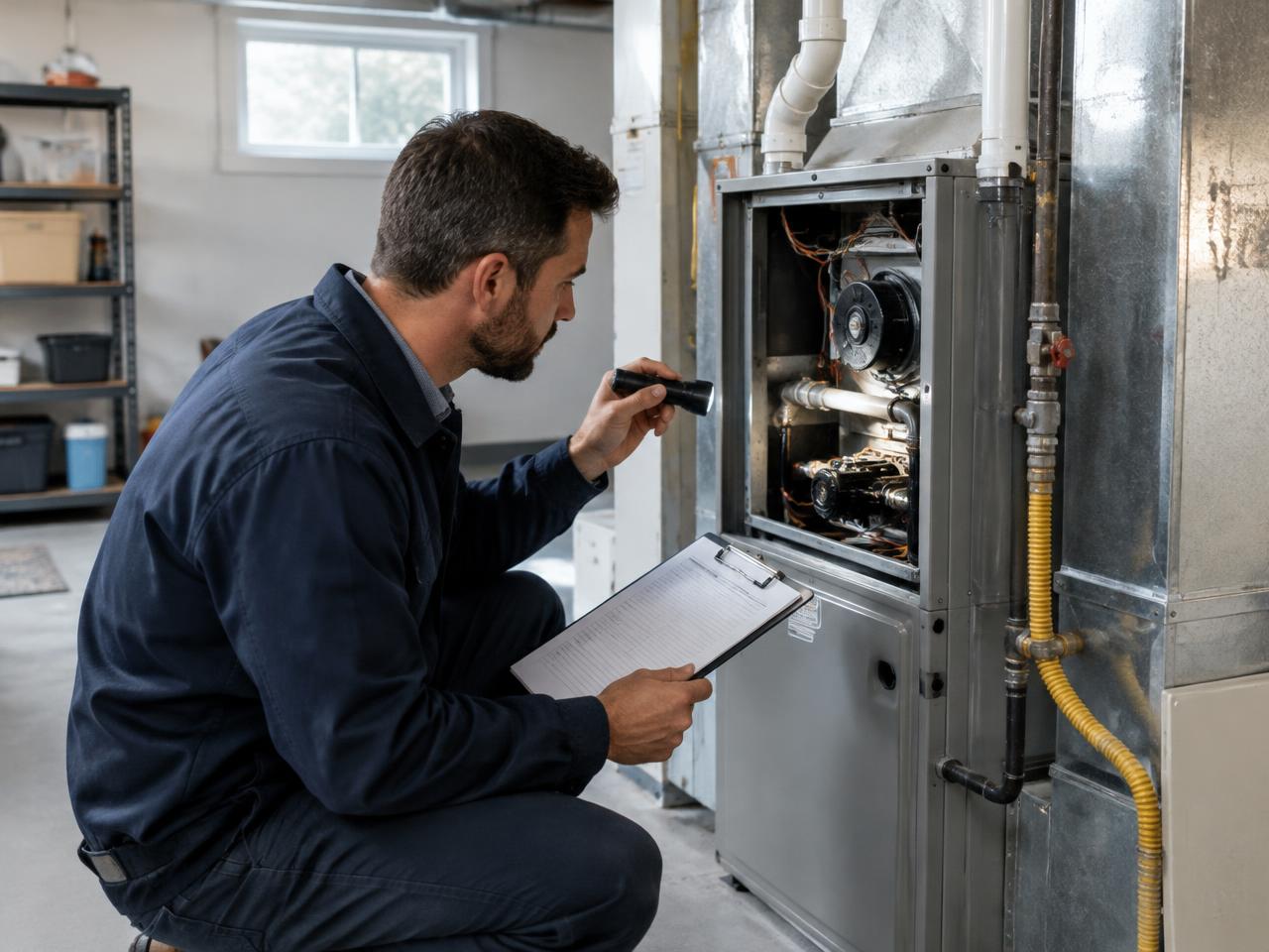 Illustrative photo: technician servicing a wall-mounted ductless heat pump
